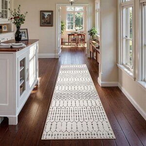 NEW 2x8 - Beige Washable Runner Rug Non-Slip Stain Resistant Kitchen Rug